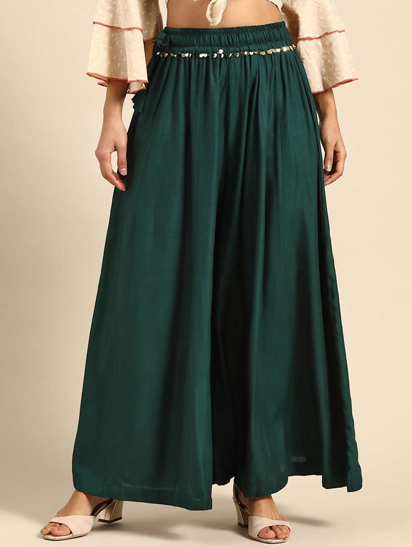 sequin detail rayon flared palazzo