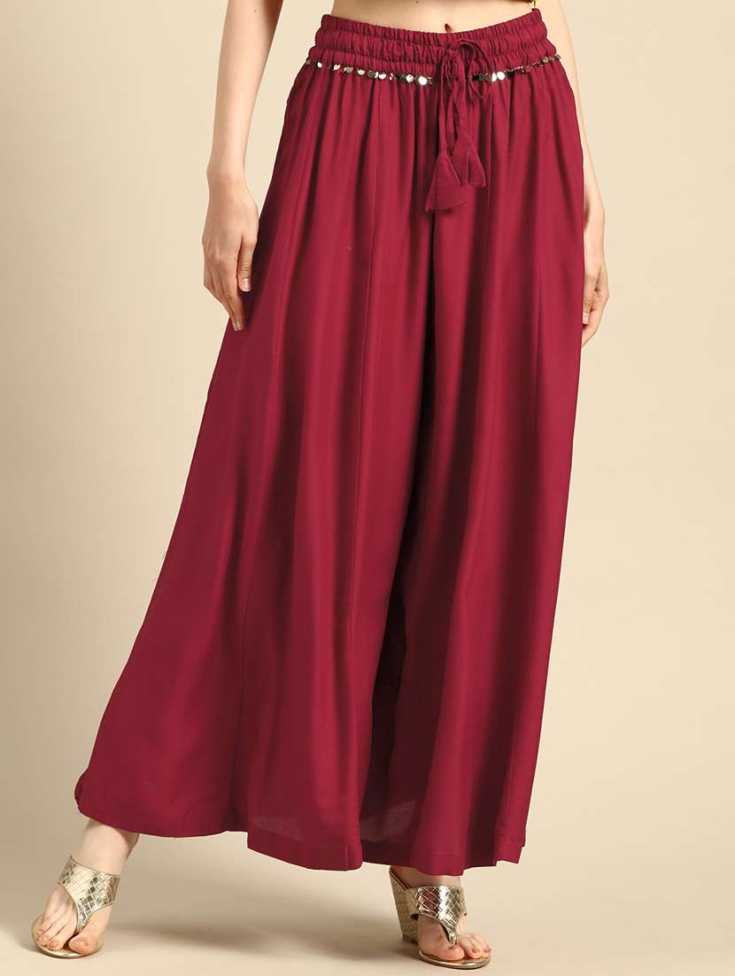 maroon flared palazzo