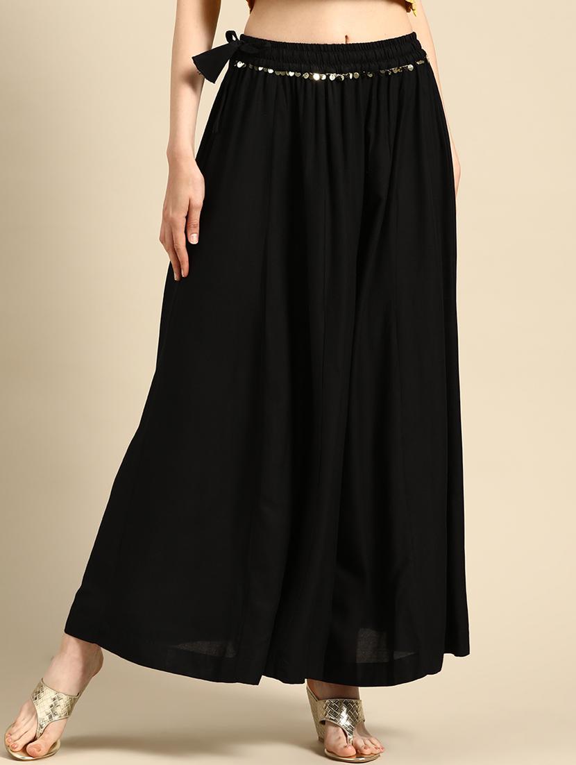black rayon flared palazzo - 18383049 -  Zoom Image - 0