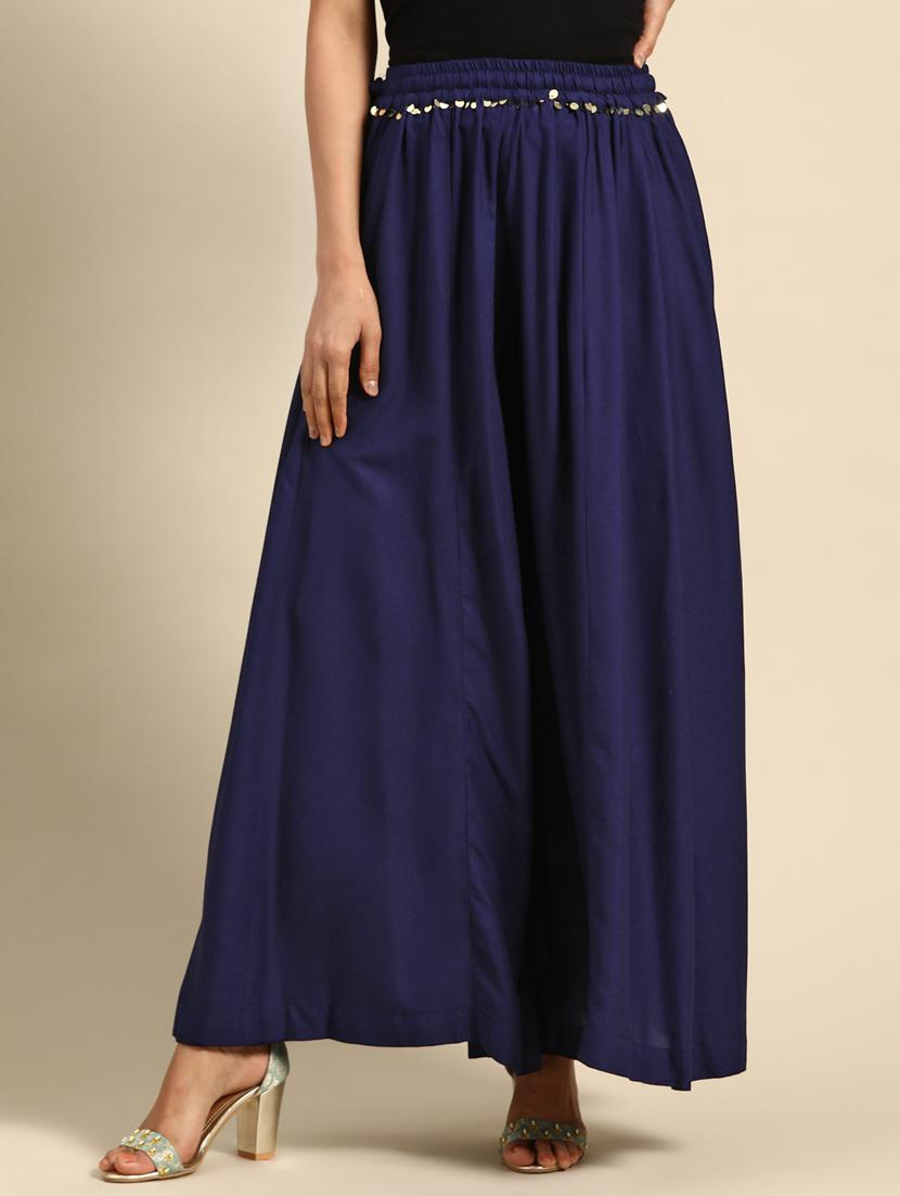navy rayon flared palazzo - 18383050 - Zoom Image - 0
