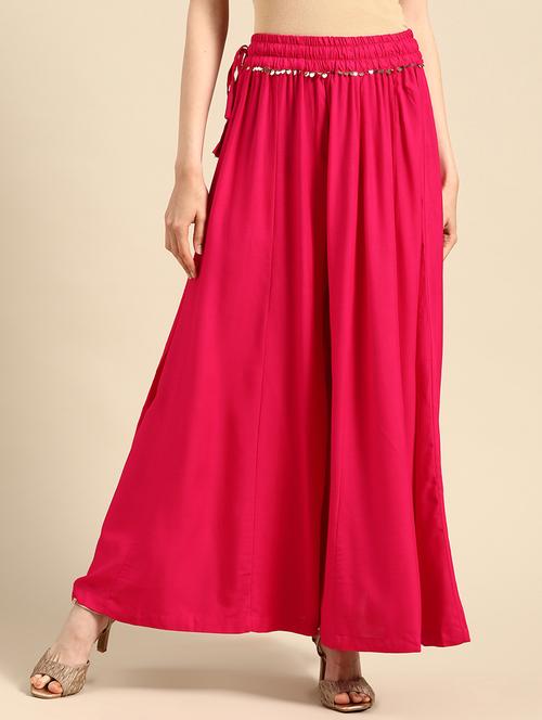 pink solid flared palazzo - 18383051 - Standard Image - 0