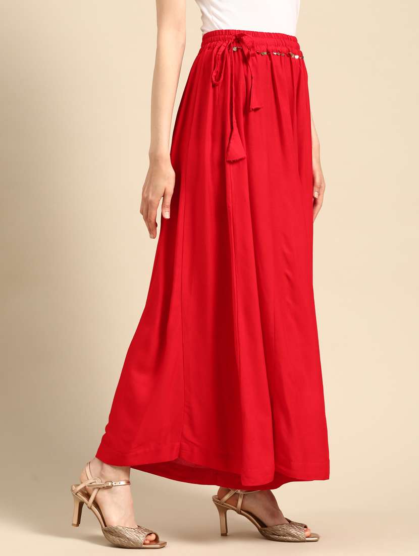 red rayon flared palazzo - 18383053 -  Standard Image - 1