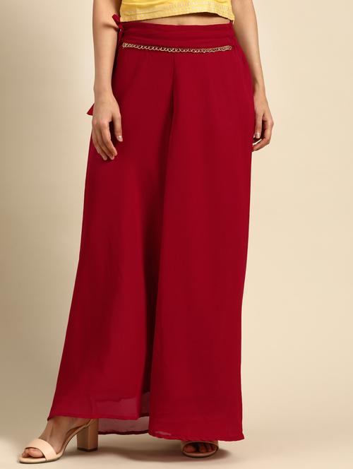maroon georgette flared palazzo - 18383058 -  Standard Image - 0