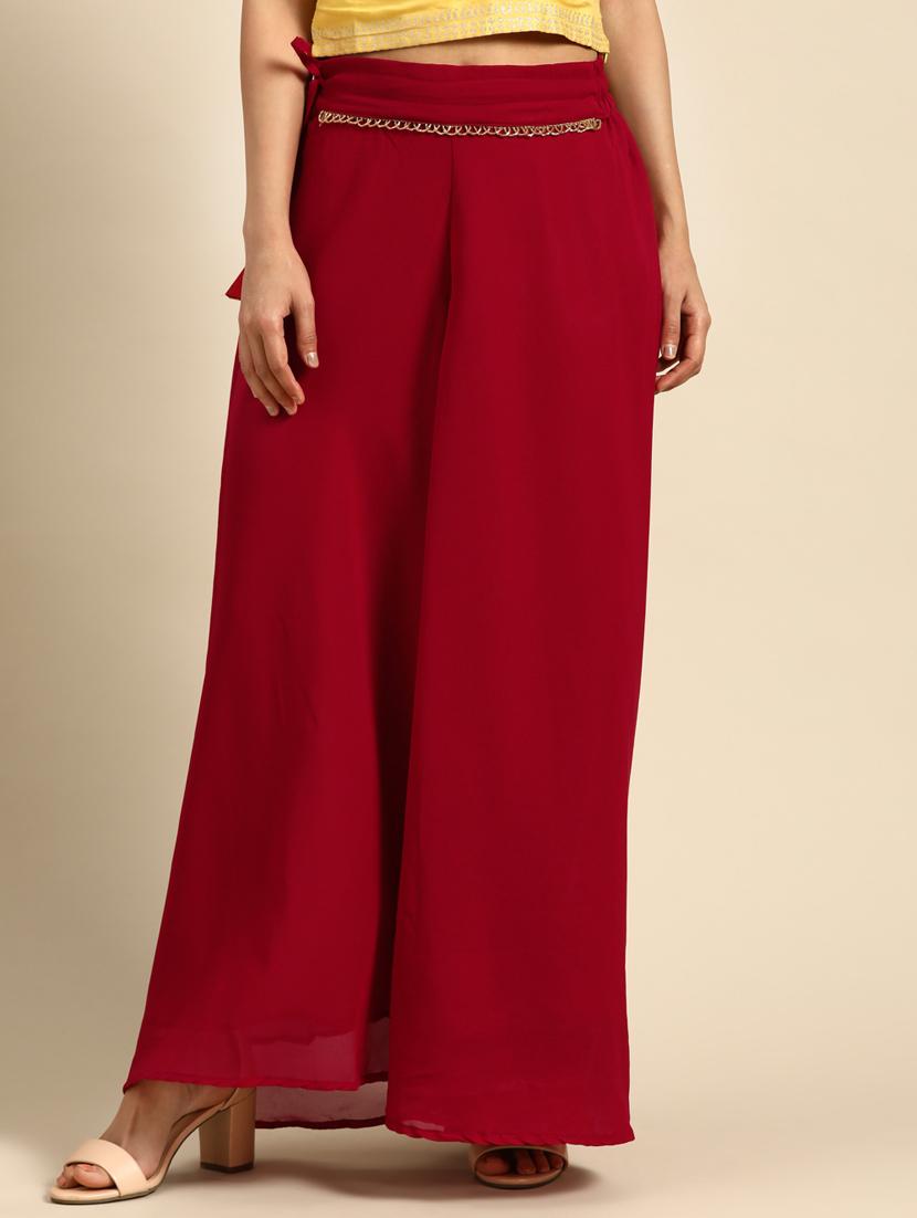 maroon georgette flared palazzo - 18383058 -  Zoom Image - 0