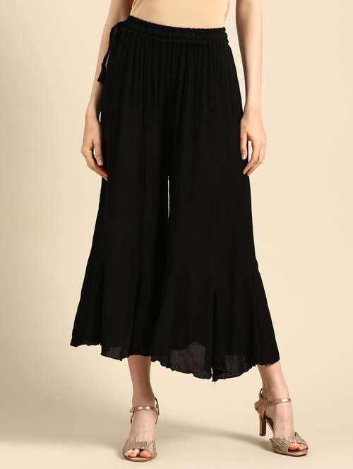 black rayon flared palazzo - 18383059 - Standard Image - 0