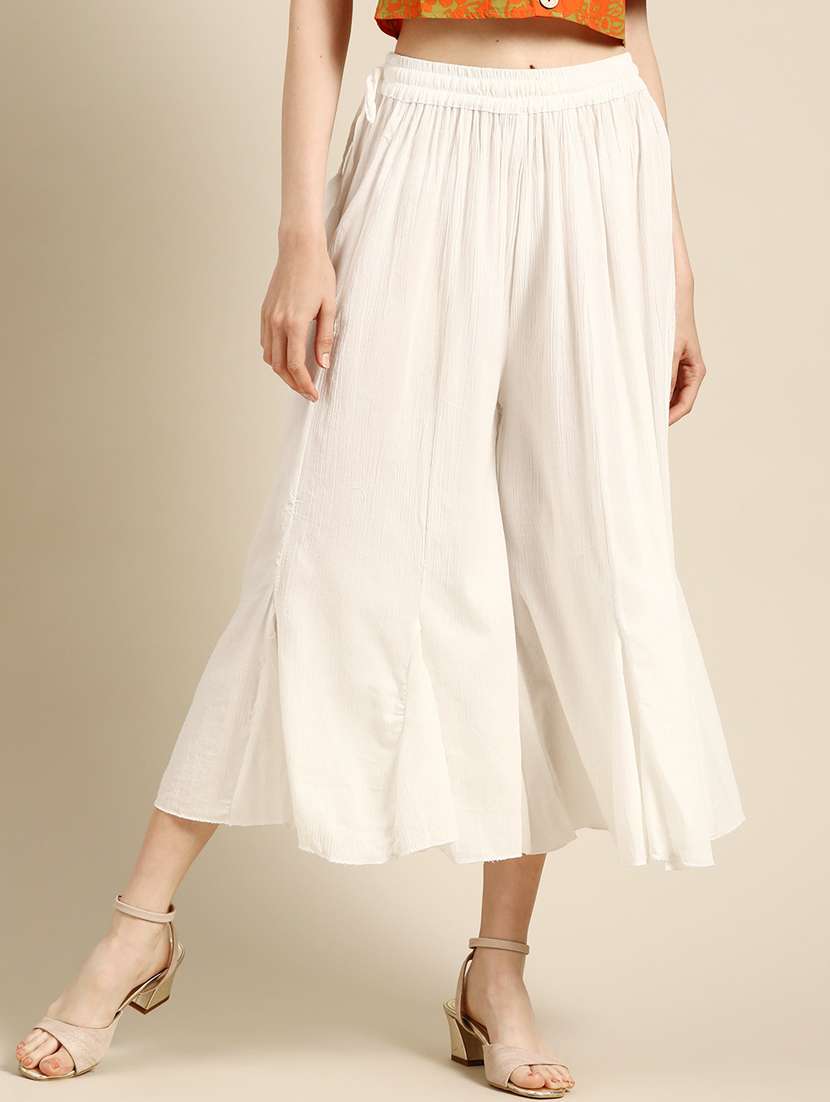 white rayon flared palazzo