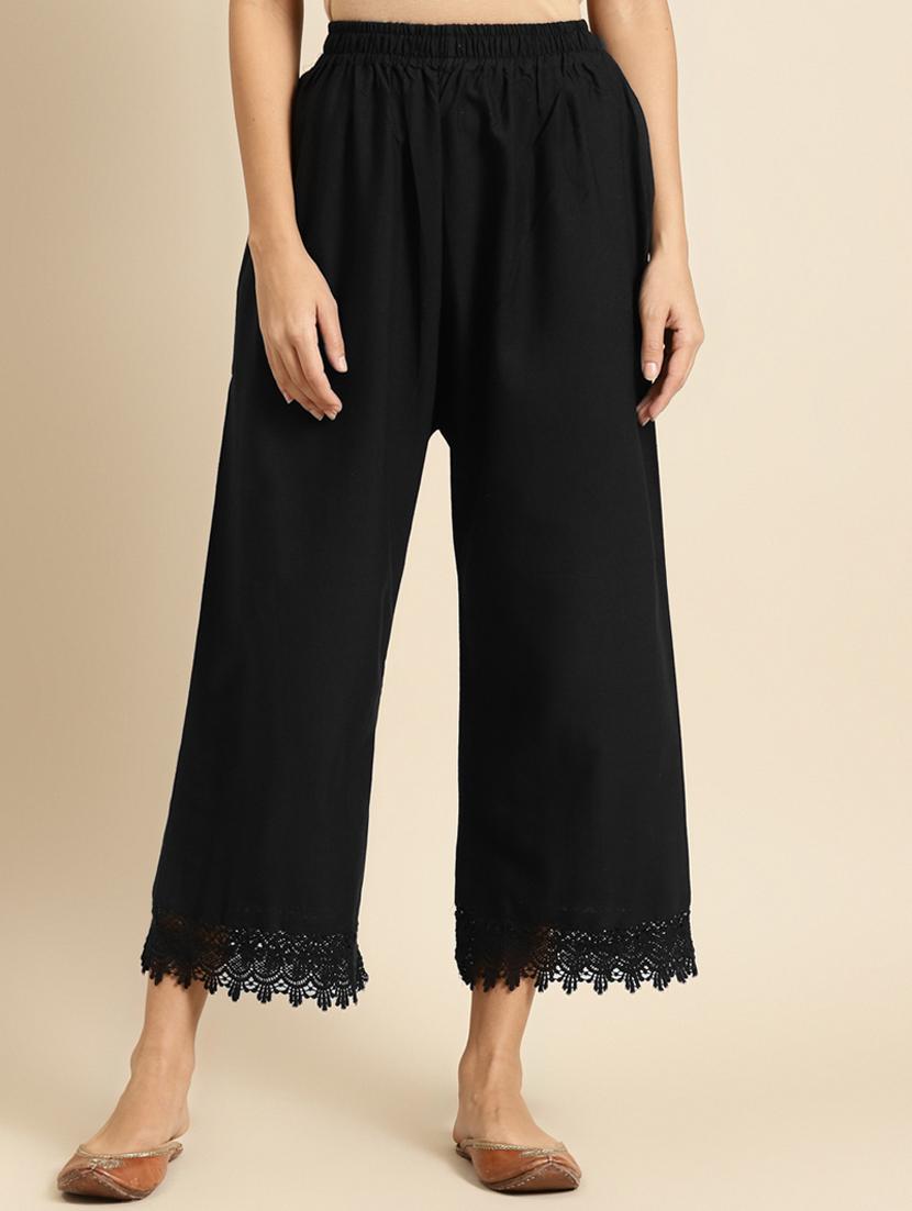black cotton flared palazzo - 18383066 -  Zoom Image - 0