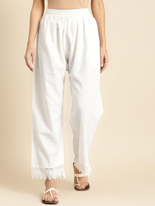 white cotton straight palazzo - 18383069 -  Standard Image - 0