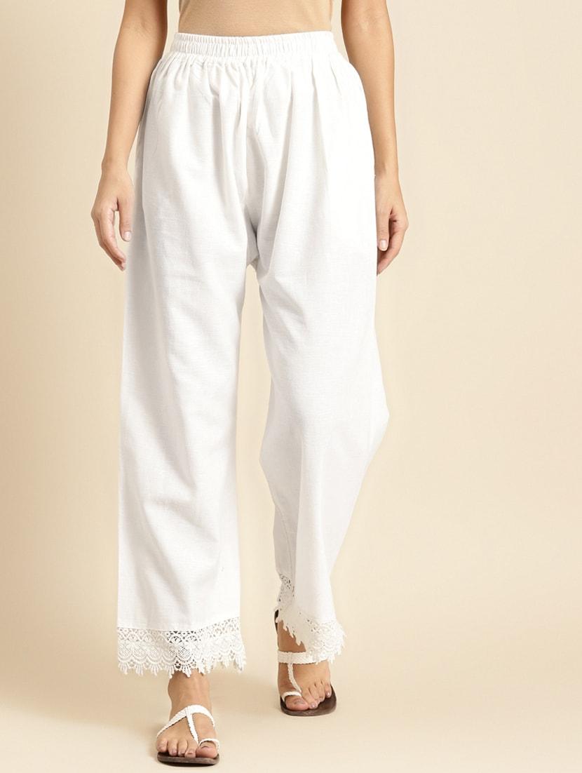 white cotton straight palazzo - 18383069 -  Zoom Image - 0