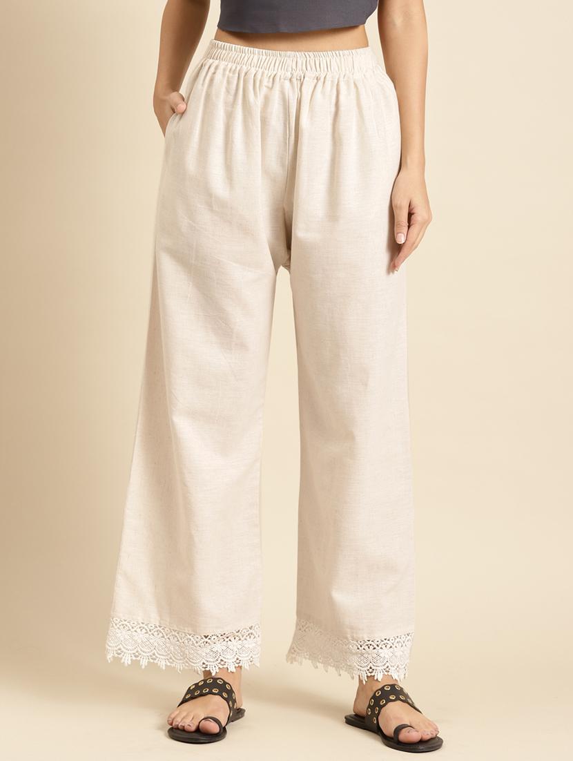 offwhite cotton straight palazzo - 18383070 -  Zoom Image - 0