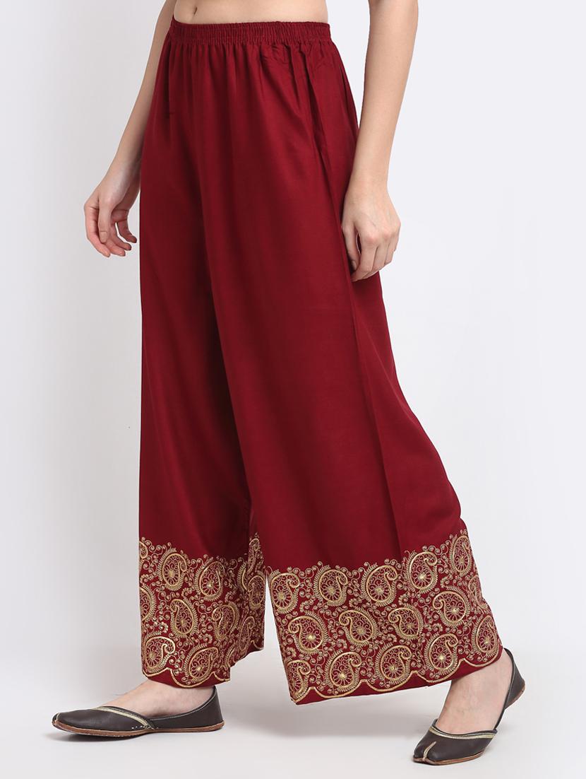 maroon rayon flared palazzo - 18383073 - Standard Image - 1