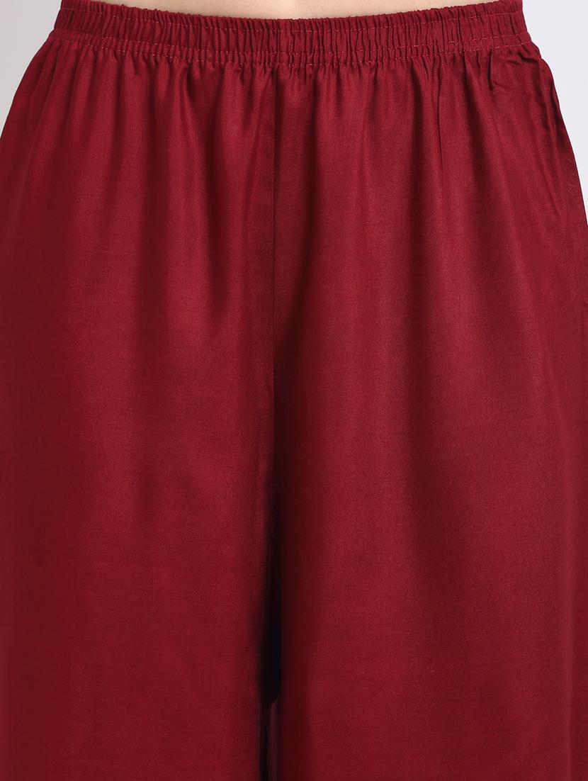 maroon rayon flared palazzo - 18383073 - Standard Image - 4
