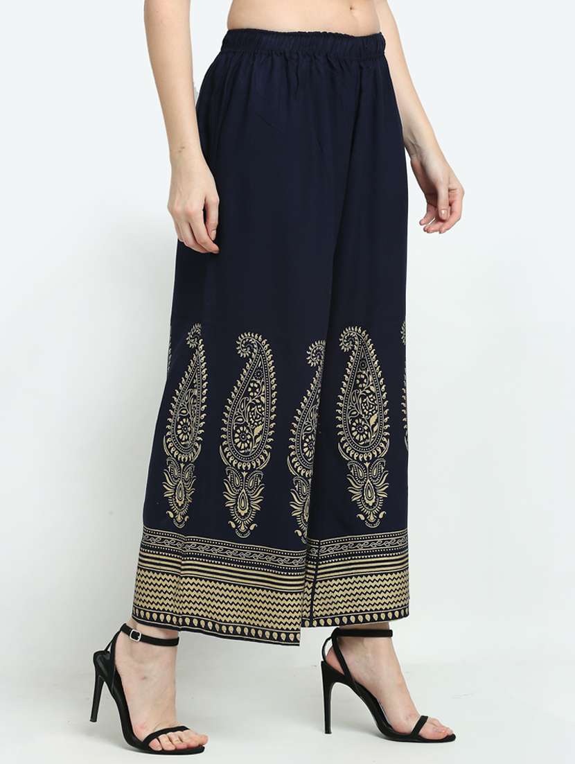 navy rayon flared palazzo - 18383074 - Standard Image - 1