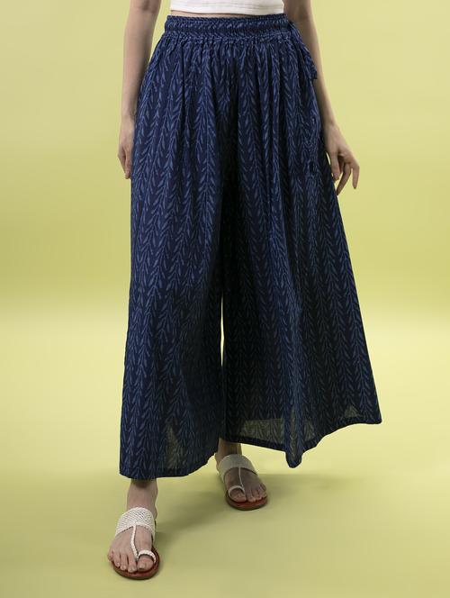 navy blue printed flared palazzo - 18383082 -  Standard Image - 0