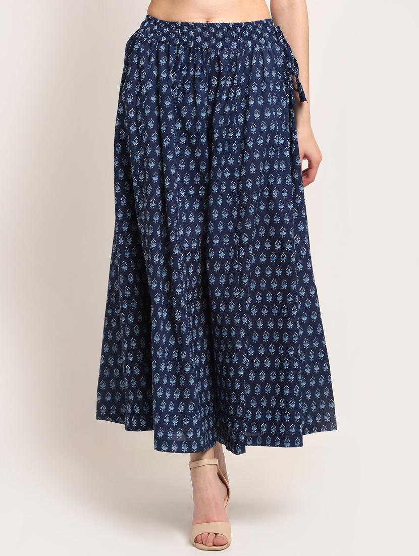 navy cotton flared palazzo - 18383083 - Zoom Image - 0