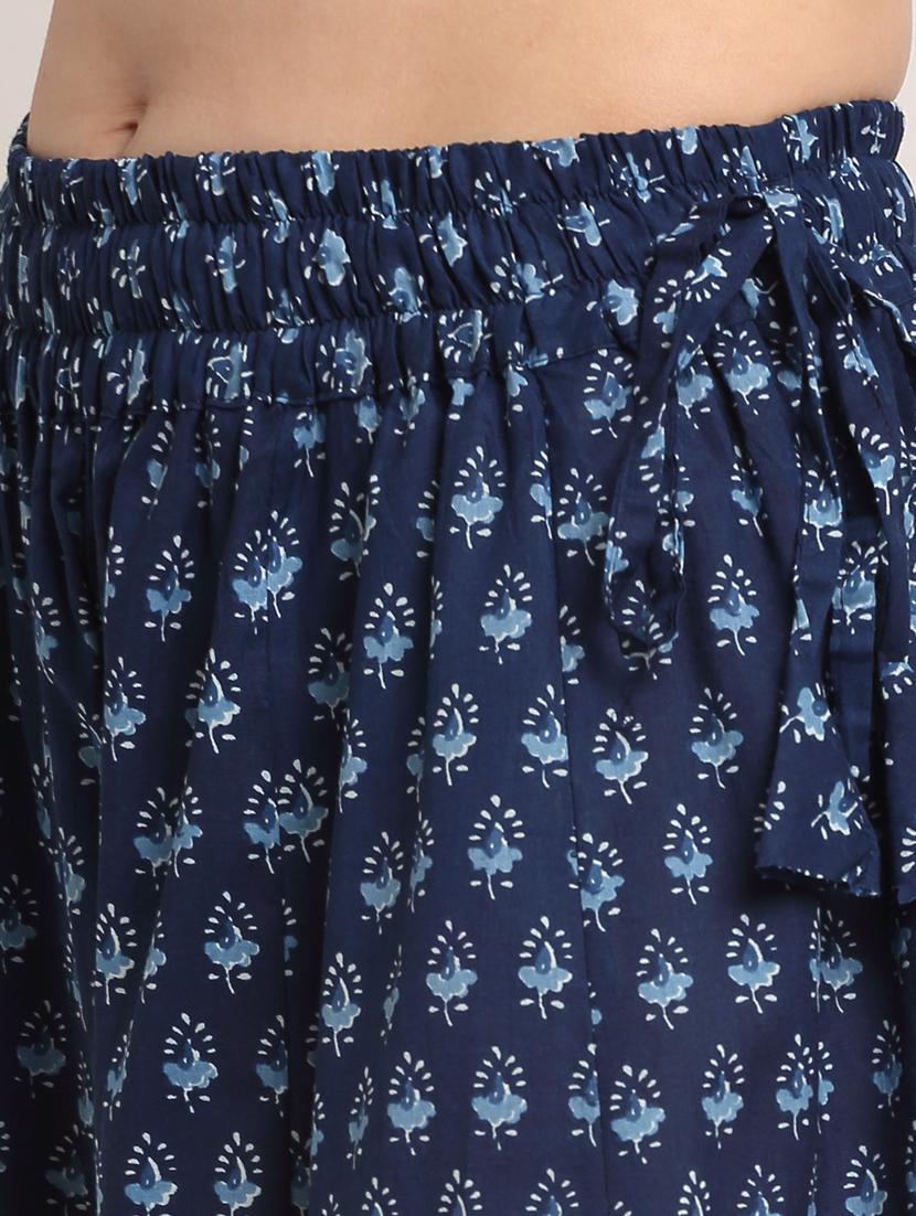 navy cotton flared palazzo - 18383083 - Standard Image - 4