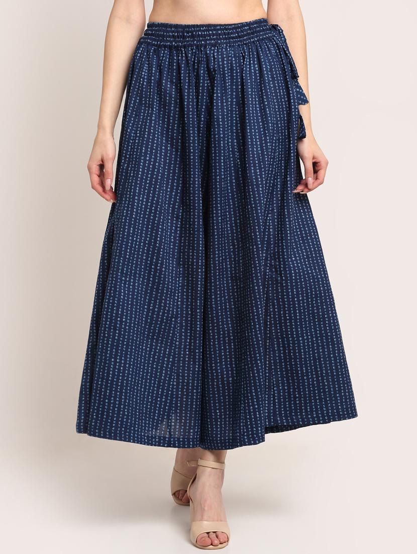 navy cotton flared palazzo - 18383087 -  Zoom Image - 0