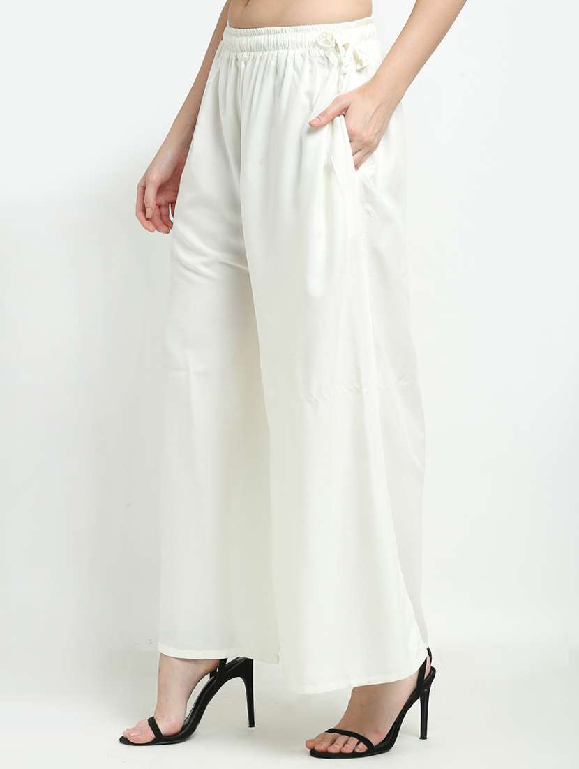 offwhite rayon flared palazzo - 18383090 -  Standard Image - 1