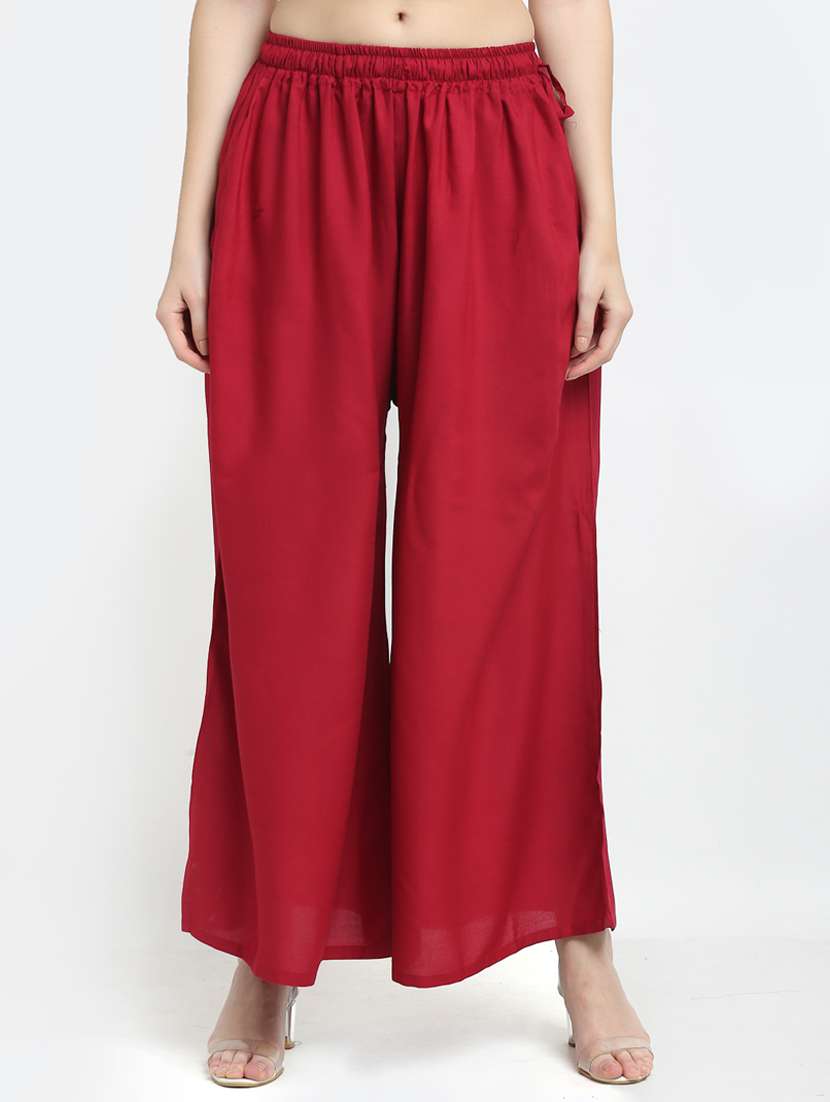 maroon rayon flared palazzo