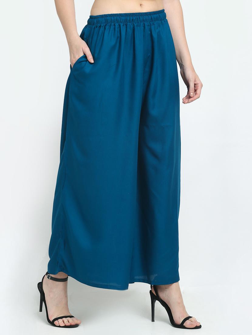blue solid flared palazzo - 18383097 -  Standard Image - 1