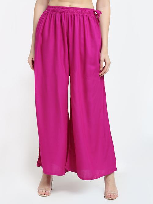 magenta rayon flared palazzo - 18383098 -  Standard Image - 0