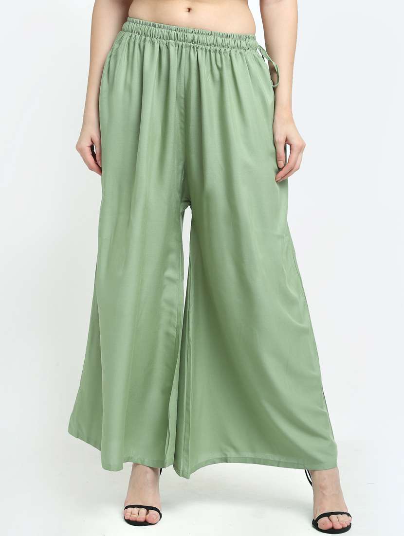 green solid flared palazzo - 18383099 - Zoom Image - 0
