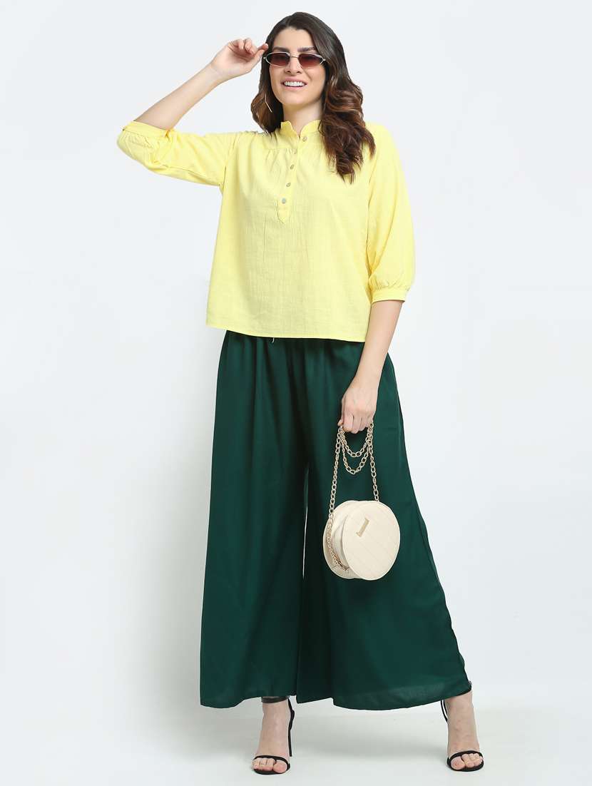 Green Solid Flared Palazzo - 18383100 -  Standard Image - 4
