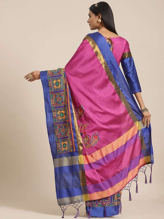 pink cotton silk embroidered saree with blouse - 18383498 -  Standard Image - 1