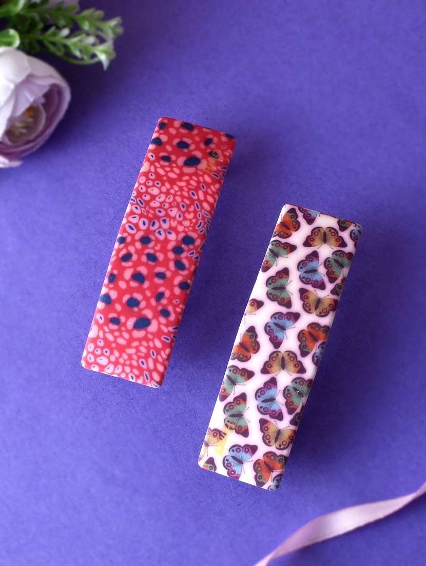 set of 2 multi colored printed geometrical french barette