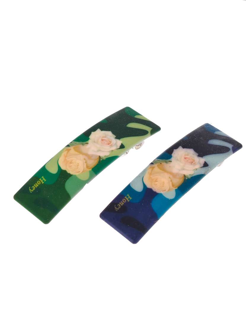 set of 2 multi colored floral geometrical french barette - 18383514 -  Standard Image - 1