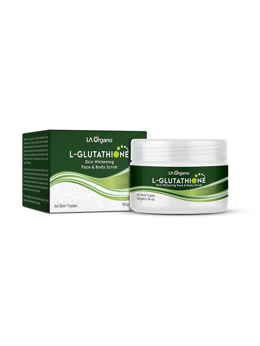 la organo l- glutathione face & body scrub for skin whitening, brightening & anti ageing, enrich with vitamin c (pack of 1) 50g