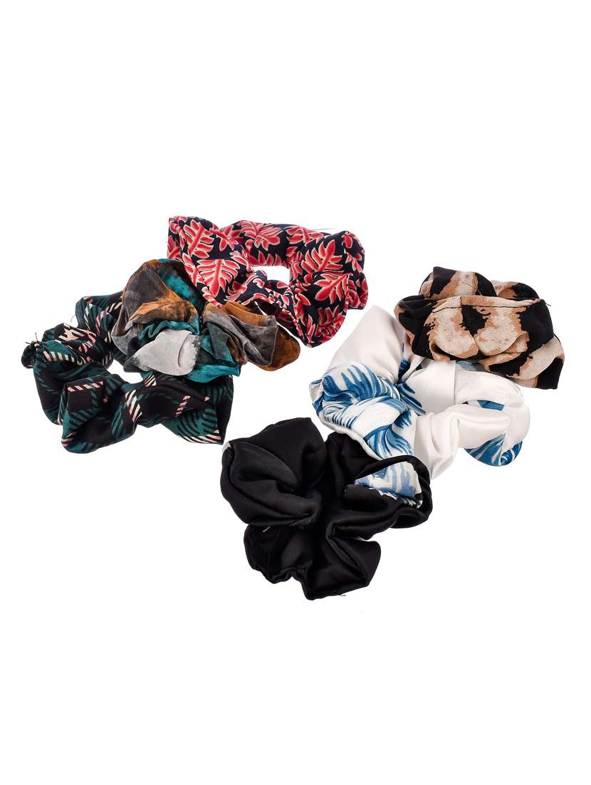 Set Of 6 Multi Colored Printed Ponytail Holders