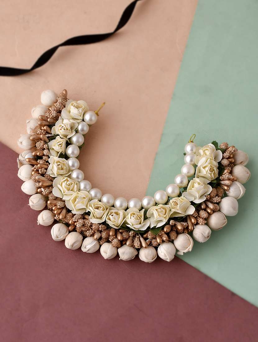 women cream & gold toned embellished hair accessory set