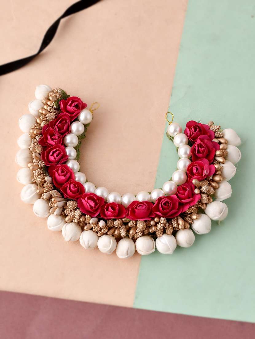 red & gold toned embellished hair accessory set