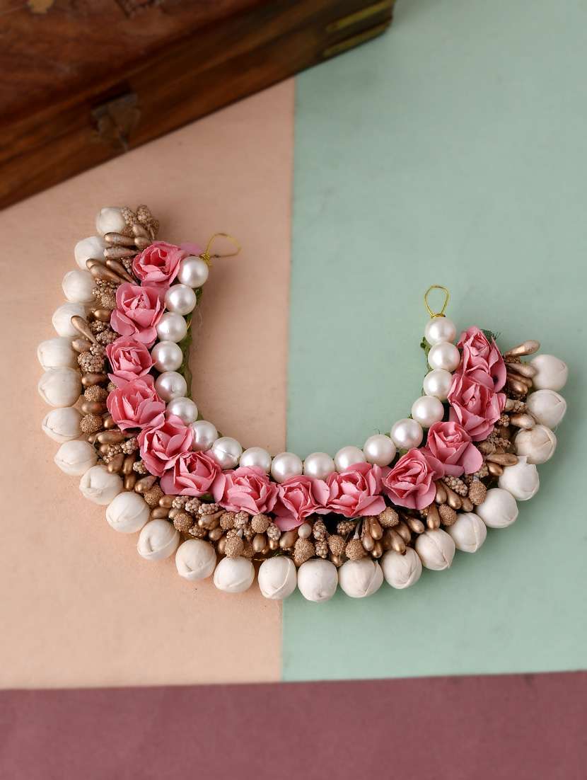 peach & gold toned embellished hair accessory set