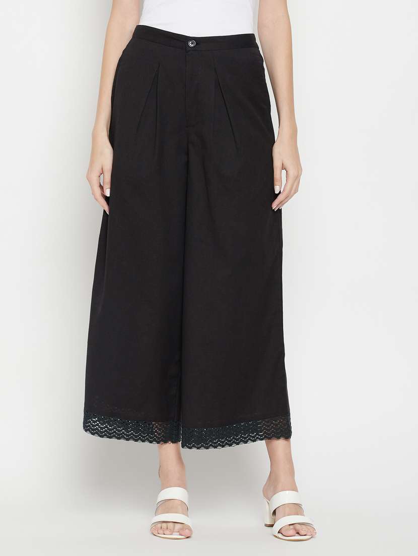 high rise solid pleated trouser