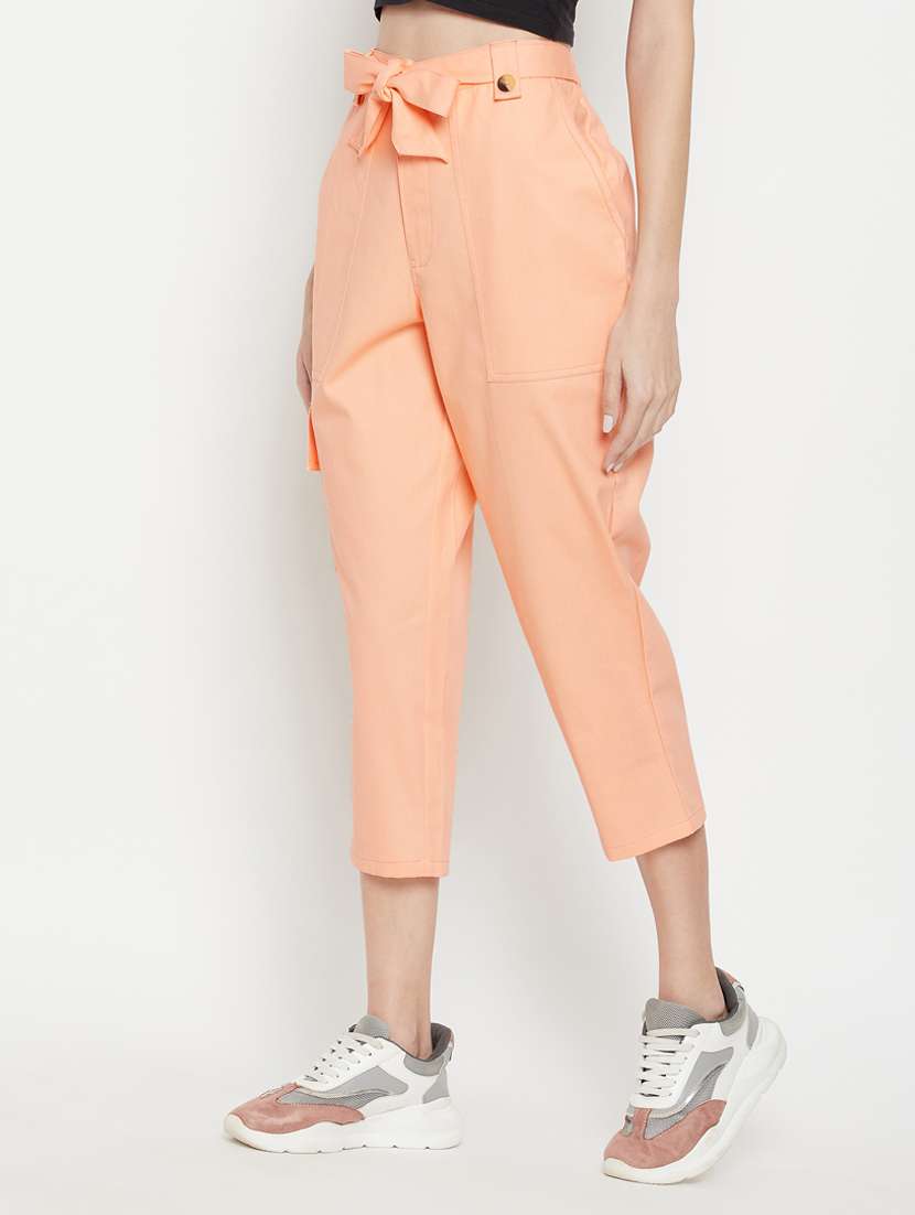 tie front solid cropped trouser - 18384478 -  Standard Image - 1