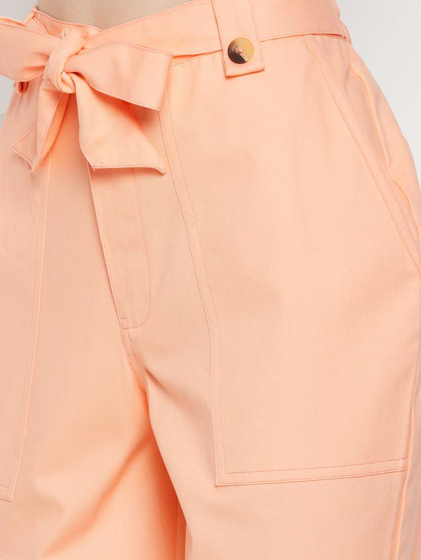tie front solid cropped trouser - 18384478 - Standard Image - 4