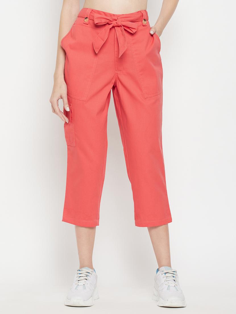 tie front solid cropped trouser