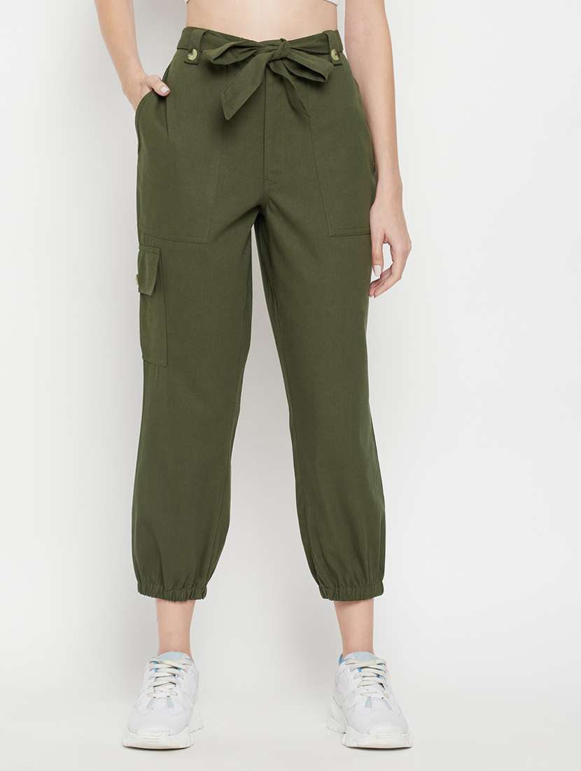tie front solid cargos trouser