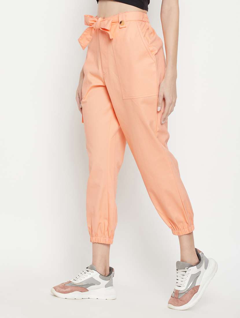 tie front solid cargos trouser - 18384483 - Standard Image - 1