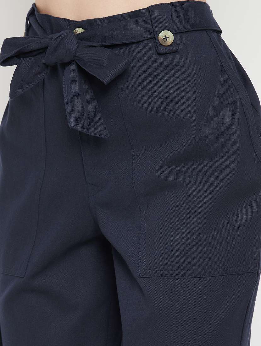 tie front solid cargos trouser - 18384486 -  Standard Image - 4