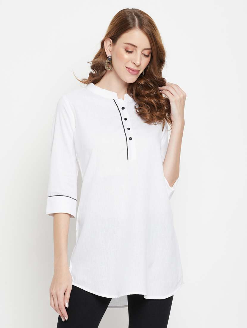white mandarin neck solid tunic