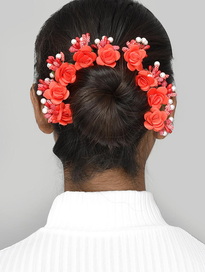 set of 10 women red flower embellished beaded u pins - 18385099 - Standard Image - 4
