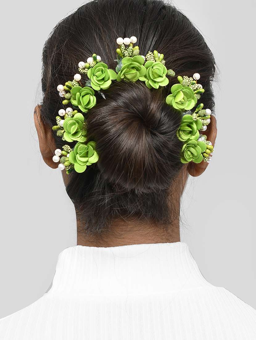 set of 10 women green flower embellished beaded u pins - 18385167 -  Standard Image - 4