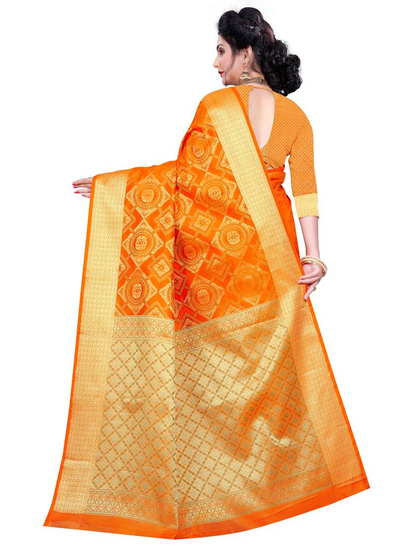 orange bandhani kanjivaram saree with blouse - 18385474 -  Standard Image - 1