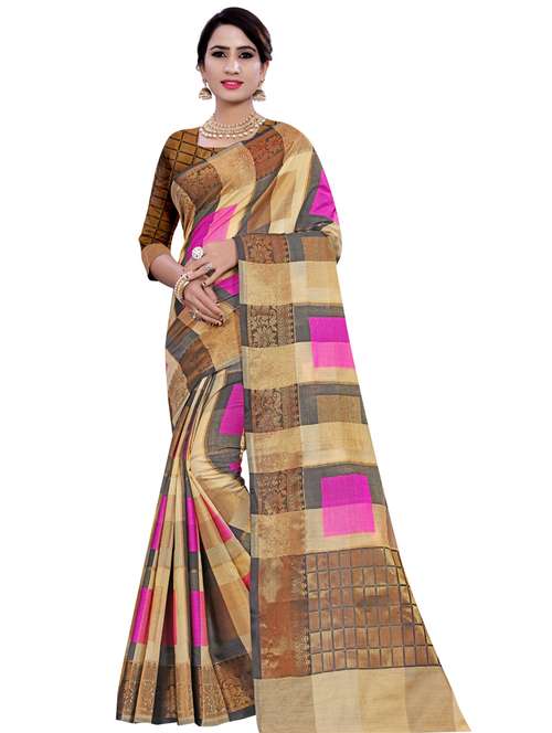 women's checks multi colored saree with blouse - 18385478 - Standard Image - 0