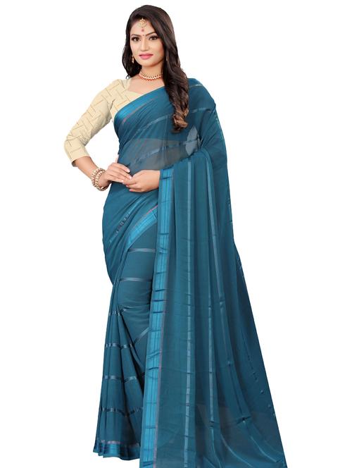 women's stripes blue colored saree with blouse - 18385497 - Standard Image - 0