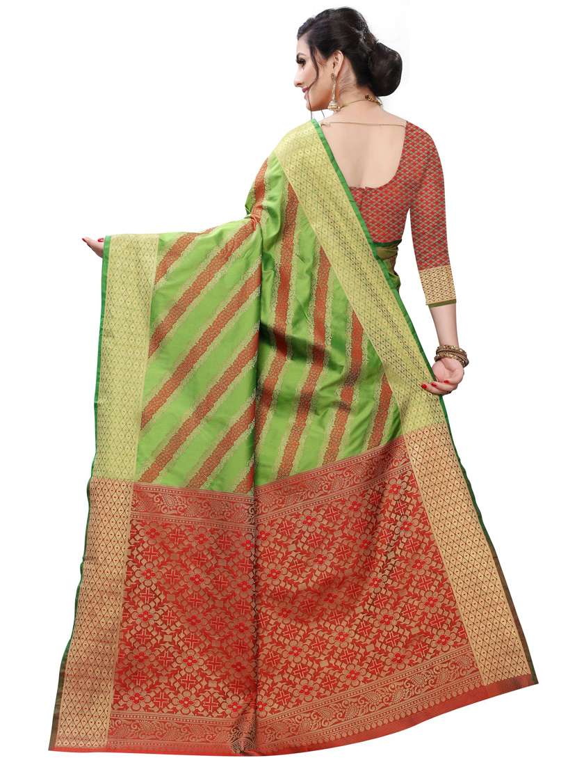 Green Leheriya Banarasi Saree With Blouse - 18385501 -  Standard Image - 1