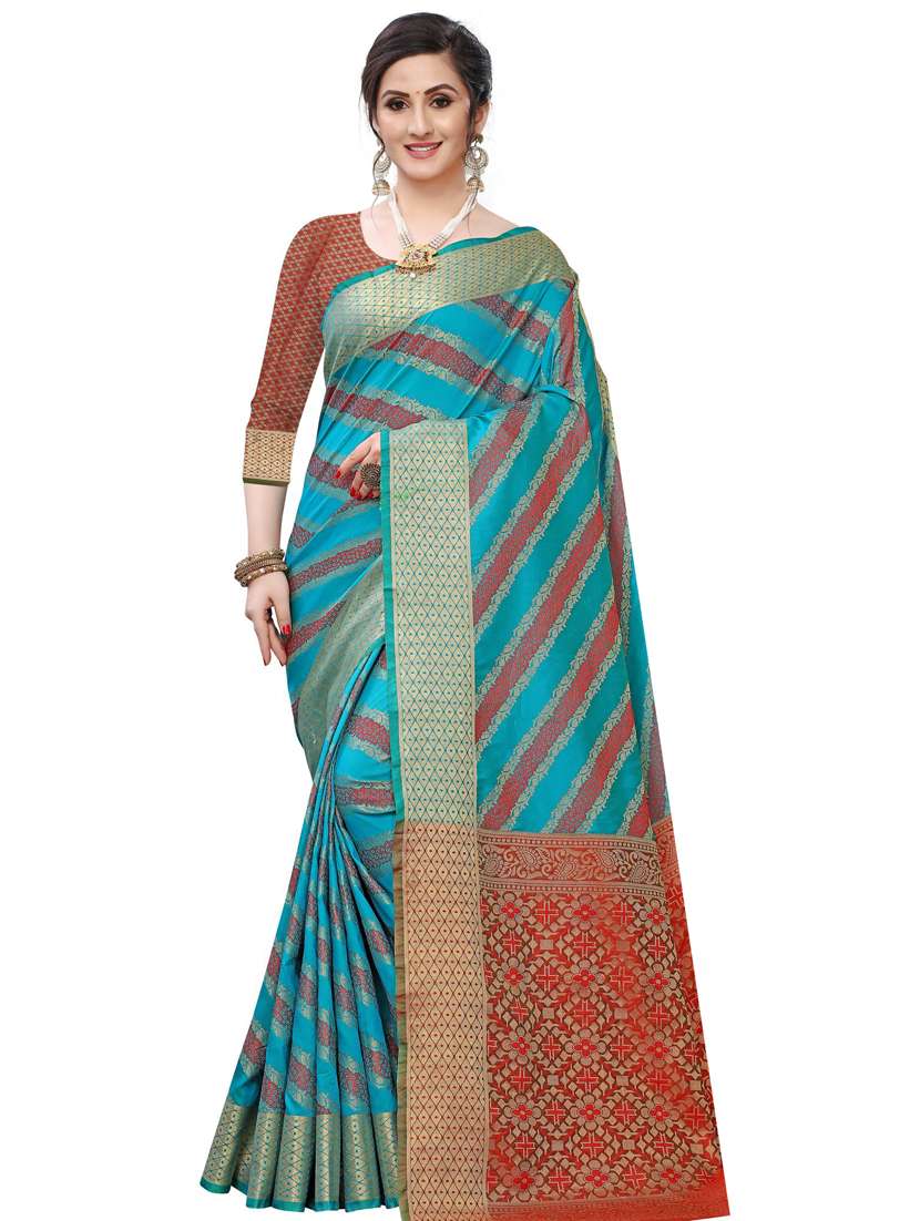 blue leheriya  banarasi saree with blouse